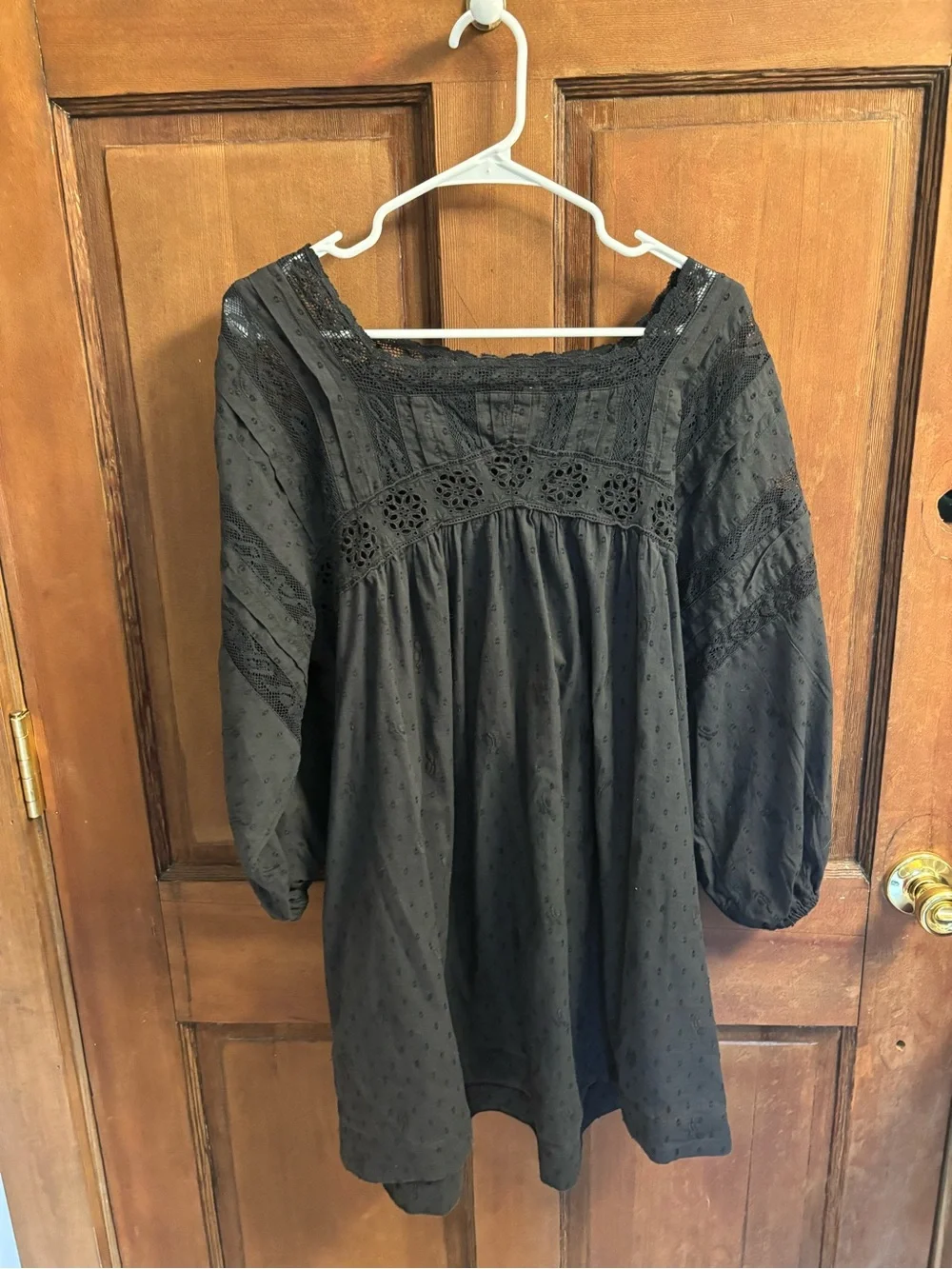 Free People Black Crochet & Eyelet Peasant Blouse